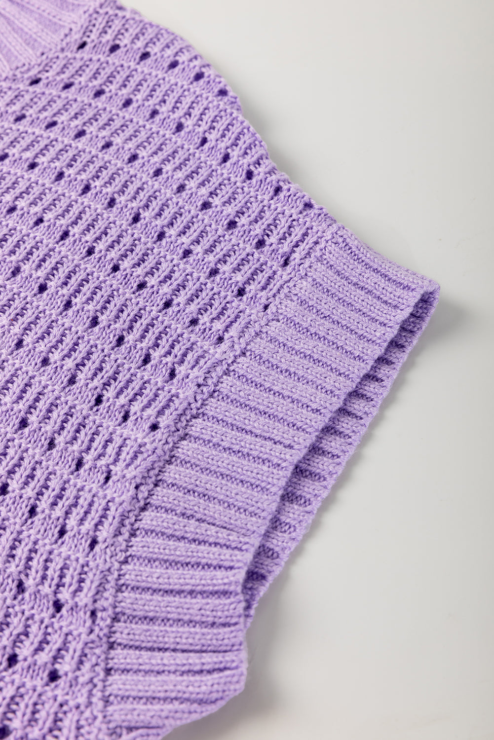 Pointelle knit Ribbed Trim Short Sleeve Sweater eAura