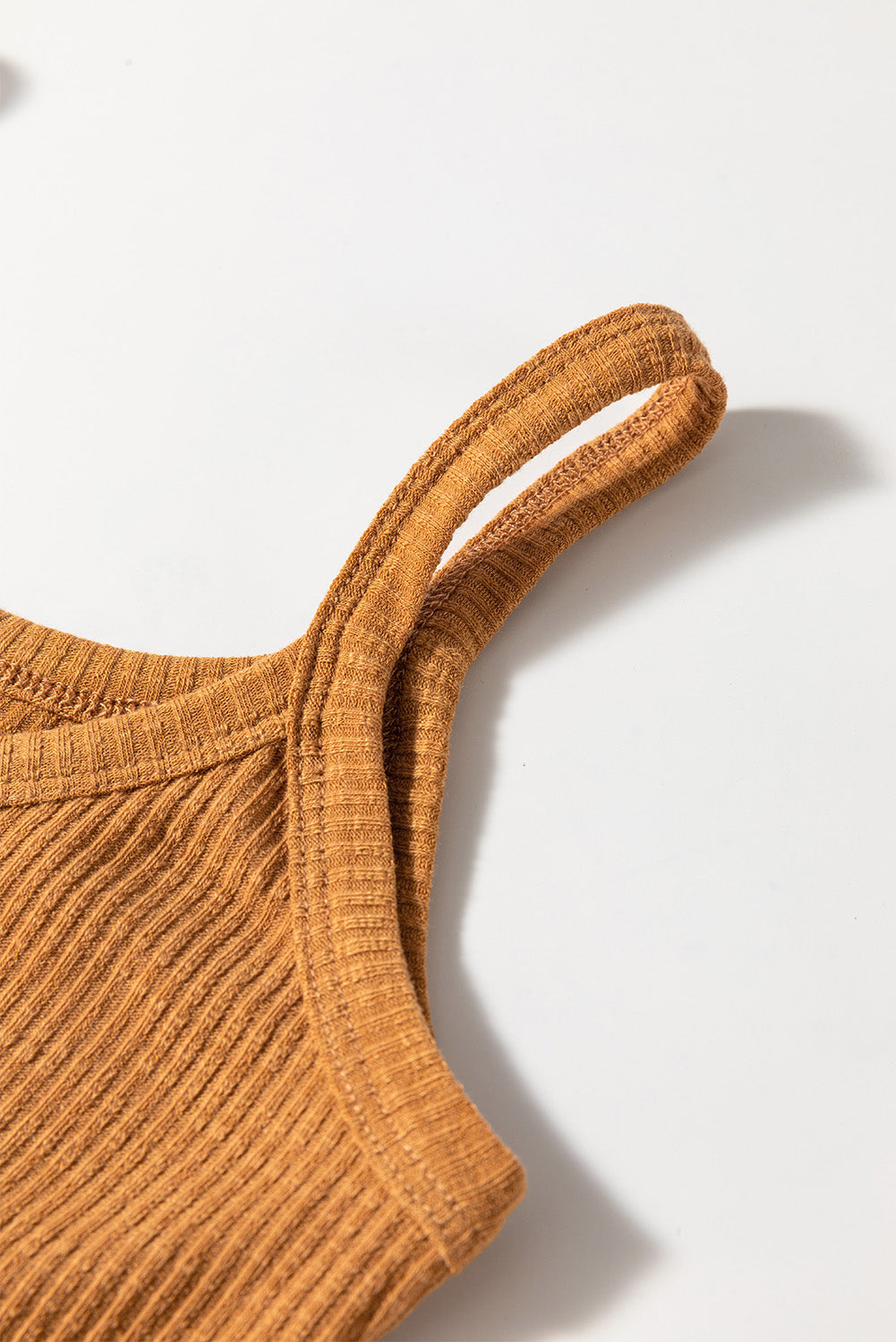 Straw Yellow Ribbed Front Knot Buttoned Thin Strap Vest Top eAura