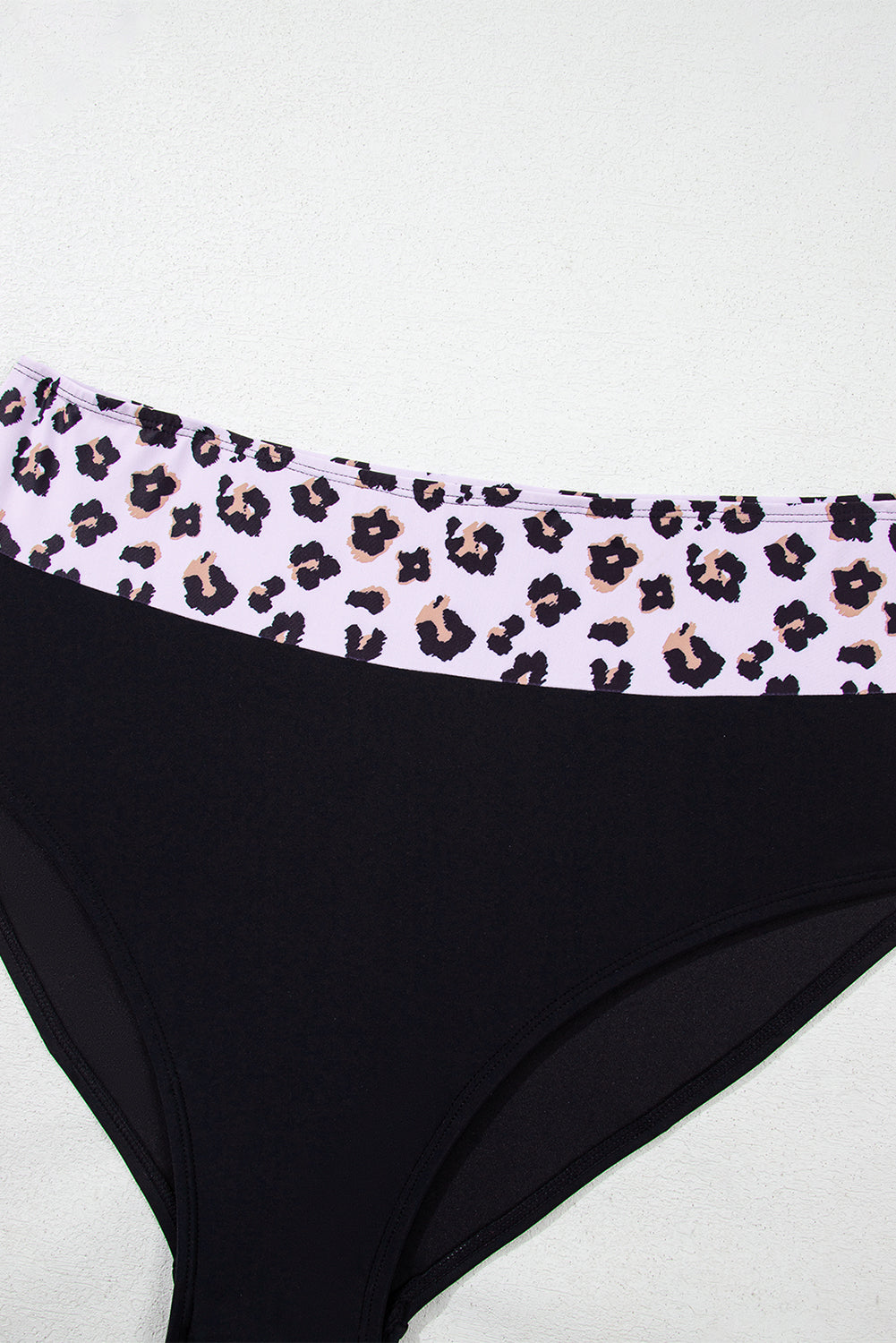 Black 2pcs Leopard Patchwork Plus Size High Waisted Swimsuit BB Fashion Outlet