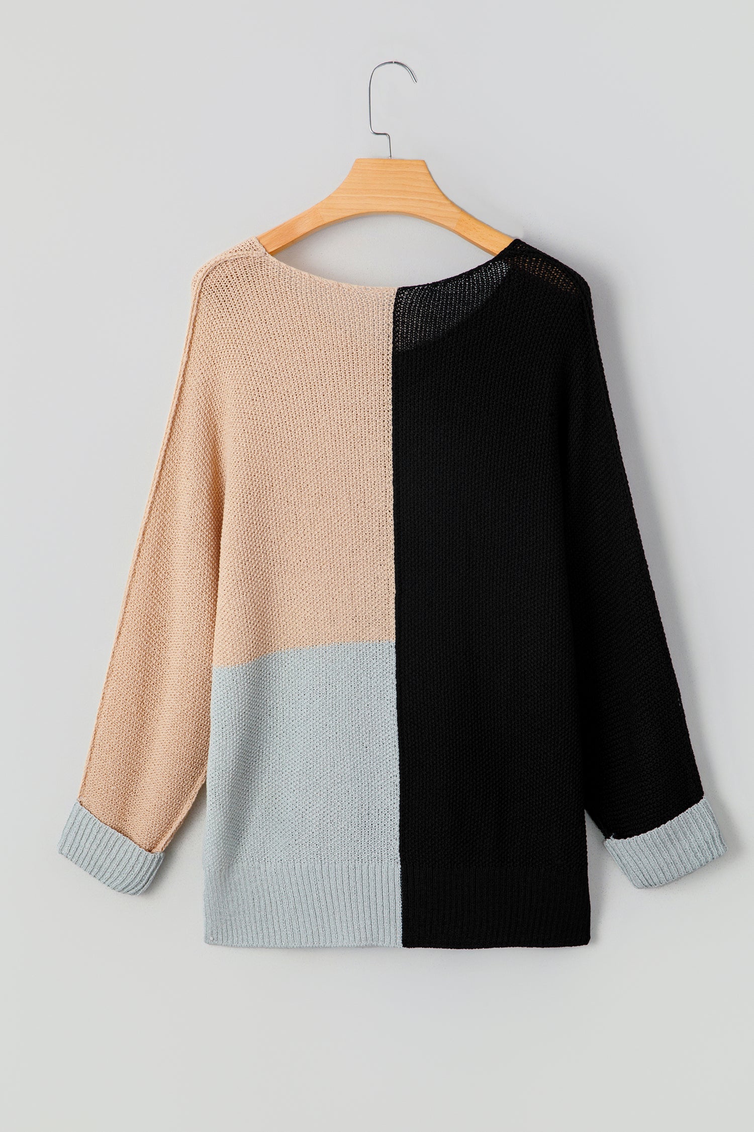 Colour Block Knit V-Neck Sweater - eAura