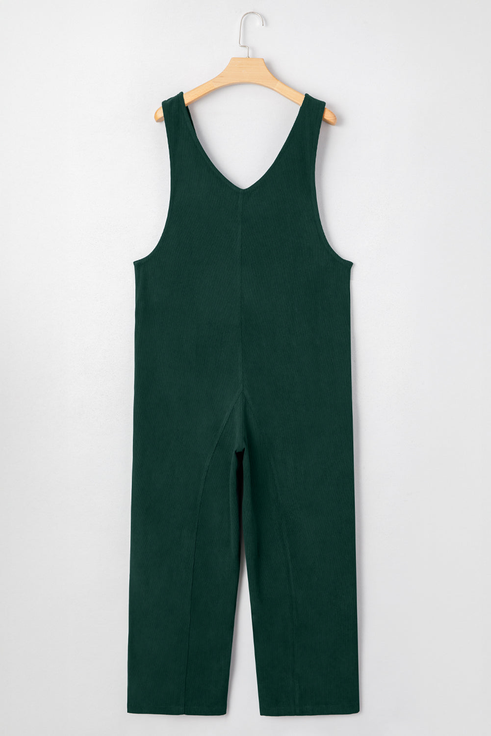 Green Corduroy V-Neck Patched Pocket Sleeveless Jumpsuit