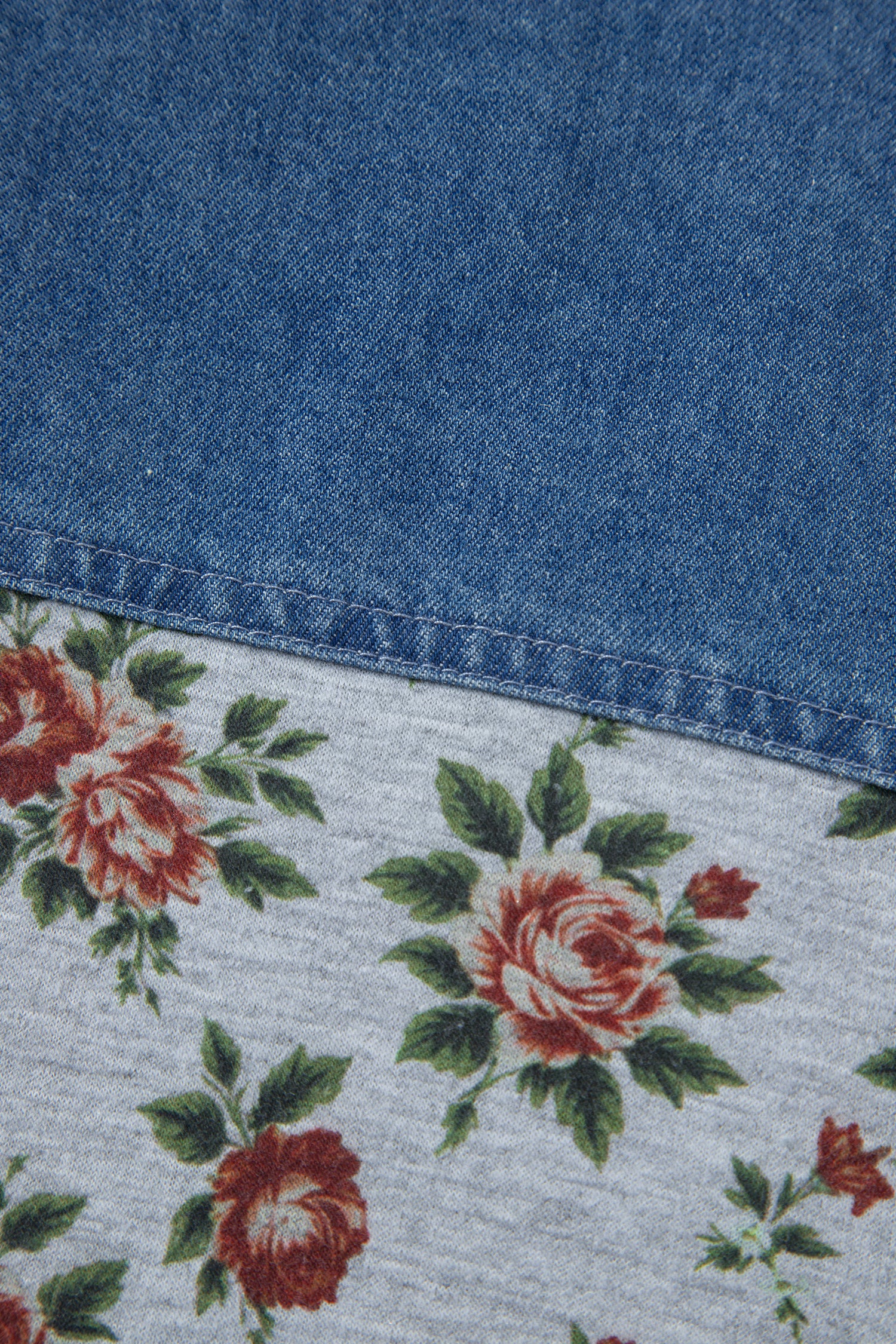 Retro Floral Print Denim Patchwork Plus Size Polo Tee