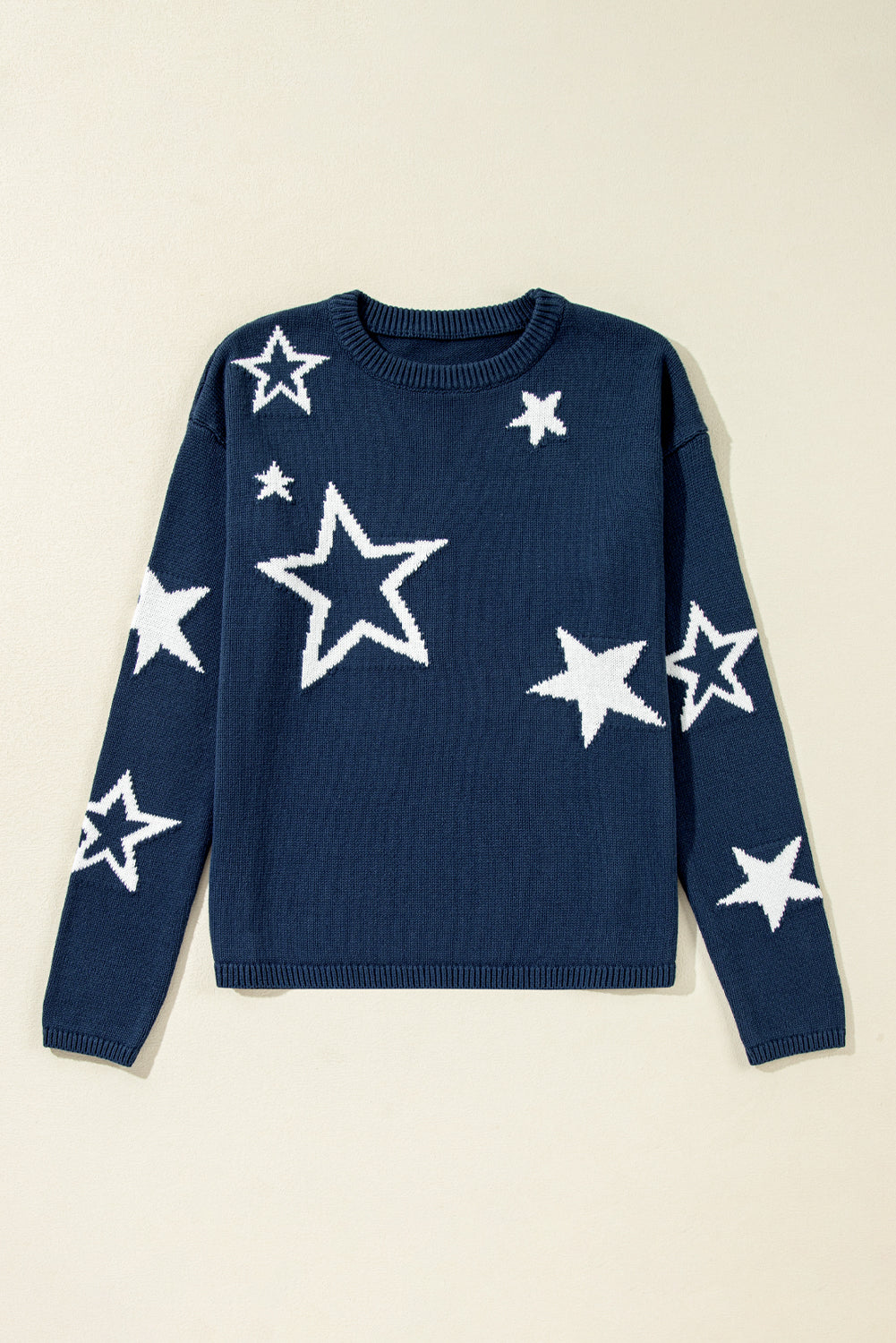 Sail Blue Star Pattern Drop Shoulder Knitted Sweater eAura
