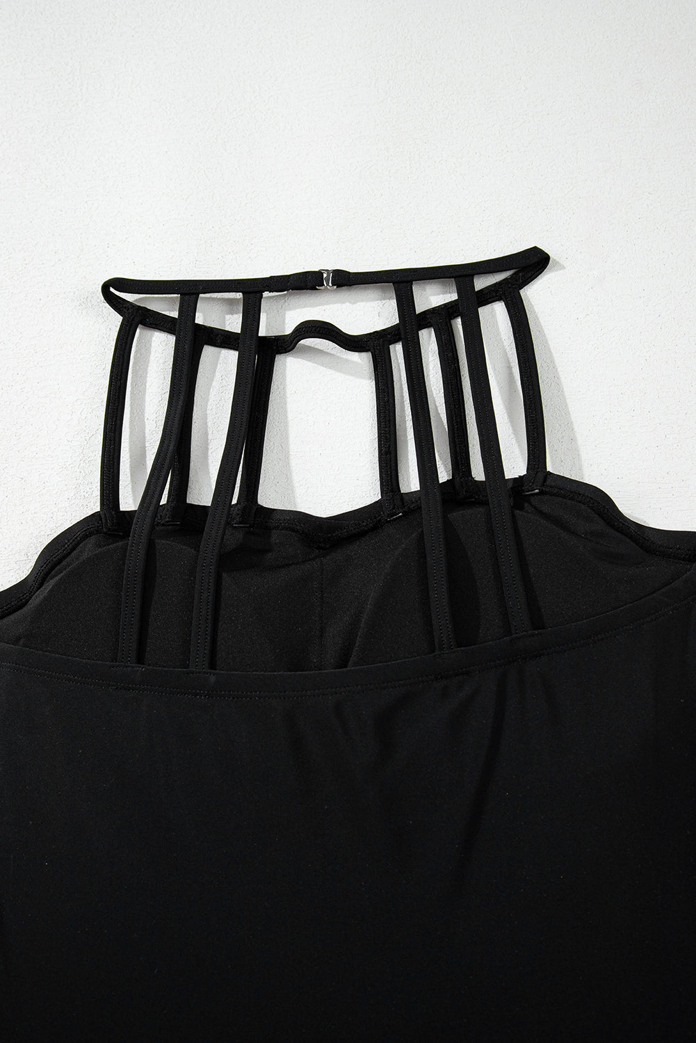 Black Sleeveless Strappy Halter Neck One Piece Swimsuit eAura