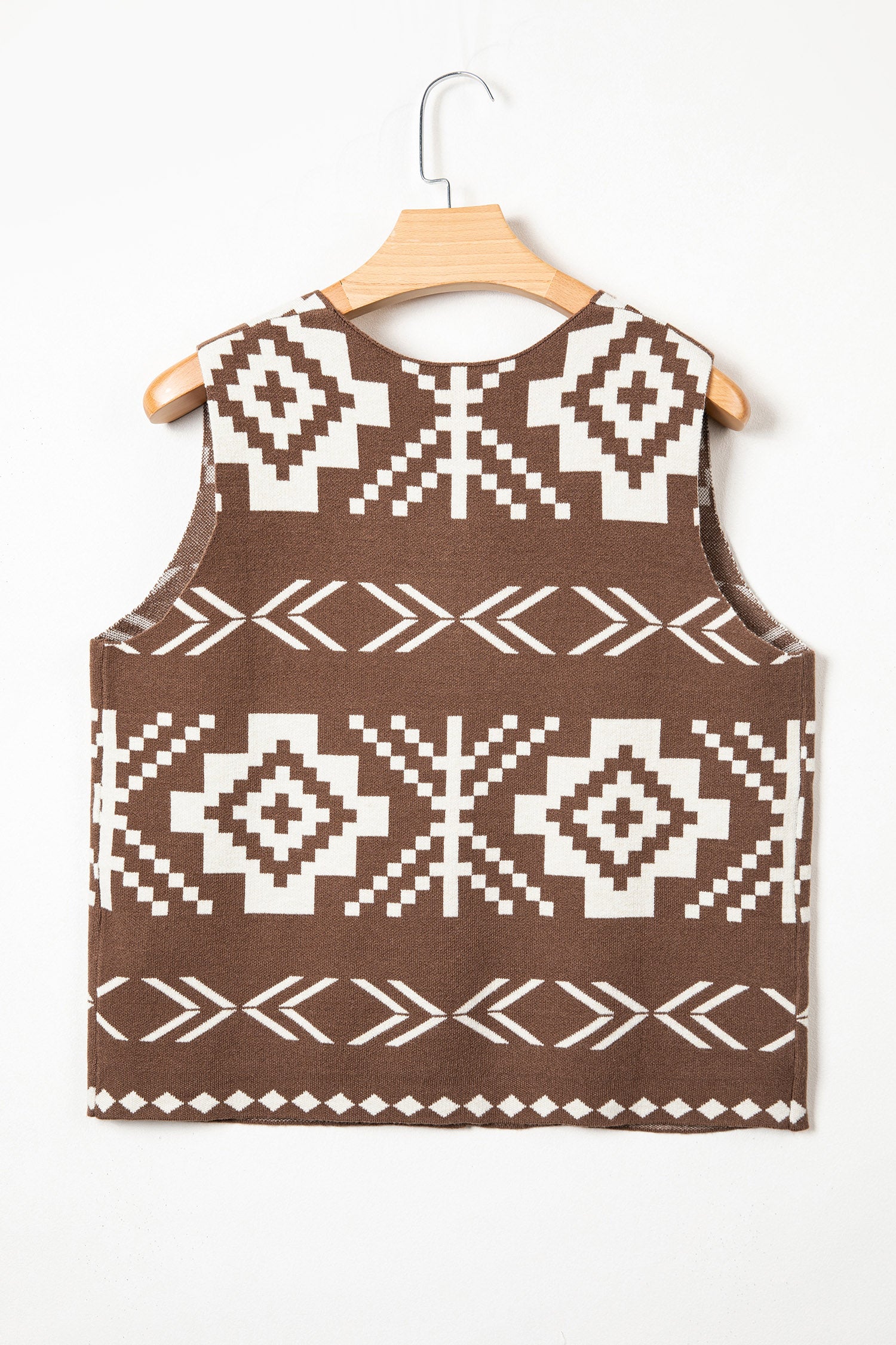 Brown Aztec Button Square Neck Sweater Vest
