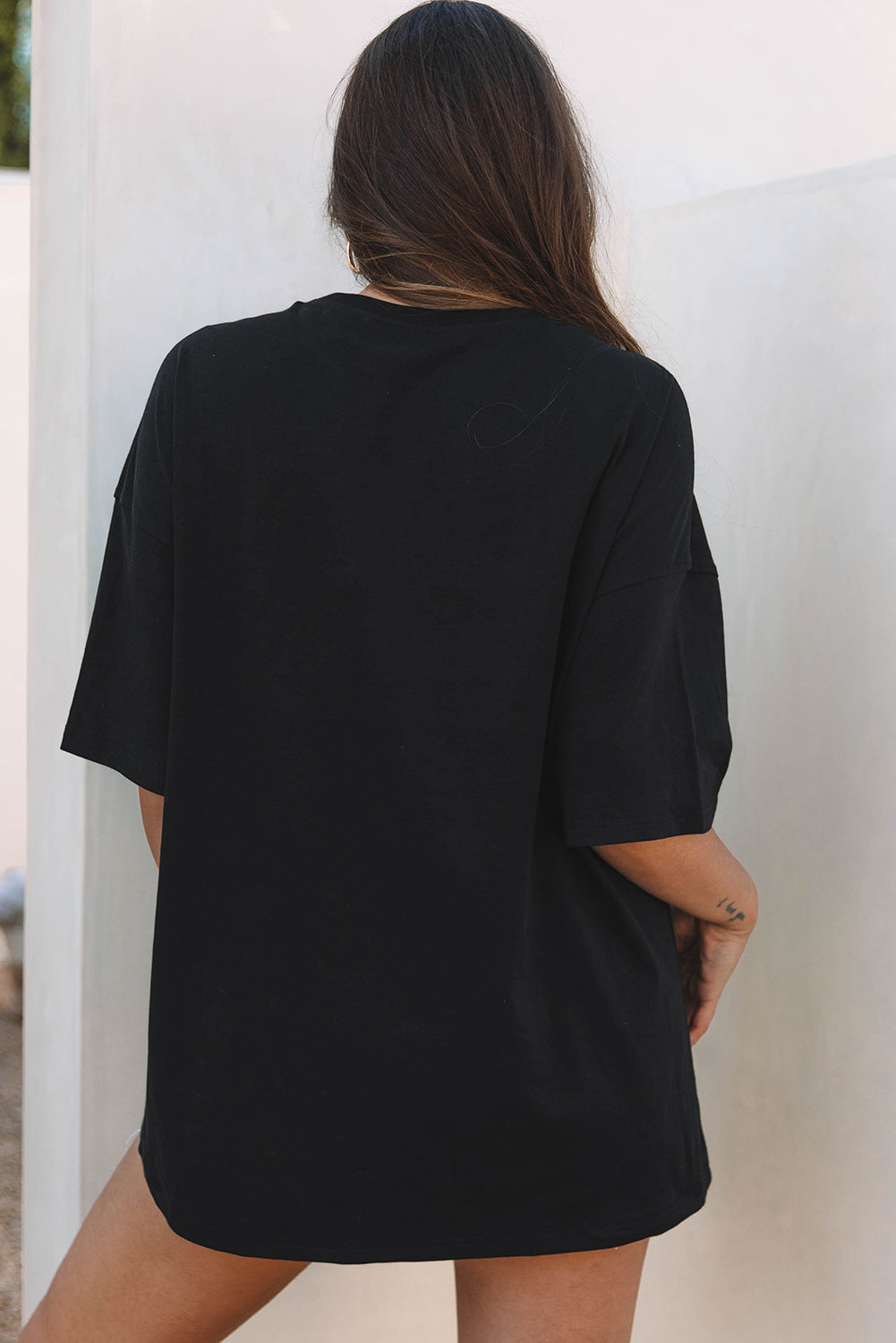 Black Paisley Print Crew Neck Loose Fit Tunic Tee eAura