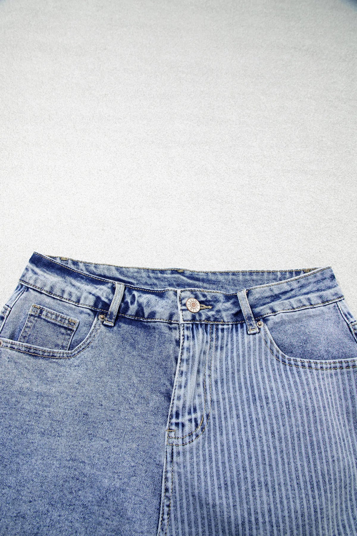 Striped Paisley Mixed Patchwork Raw Hem Denim Shorts – Sky Blue