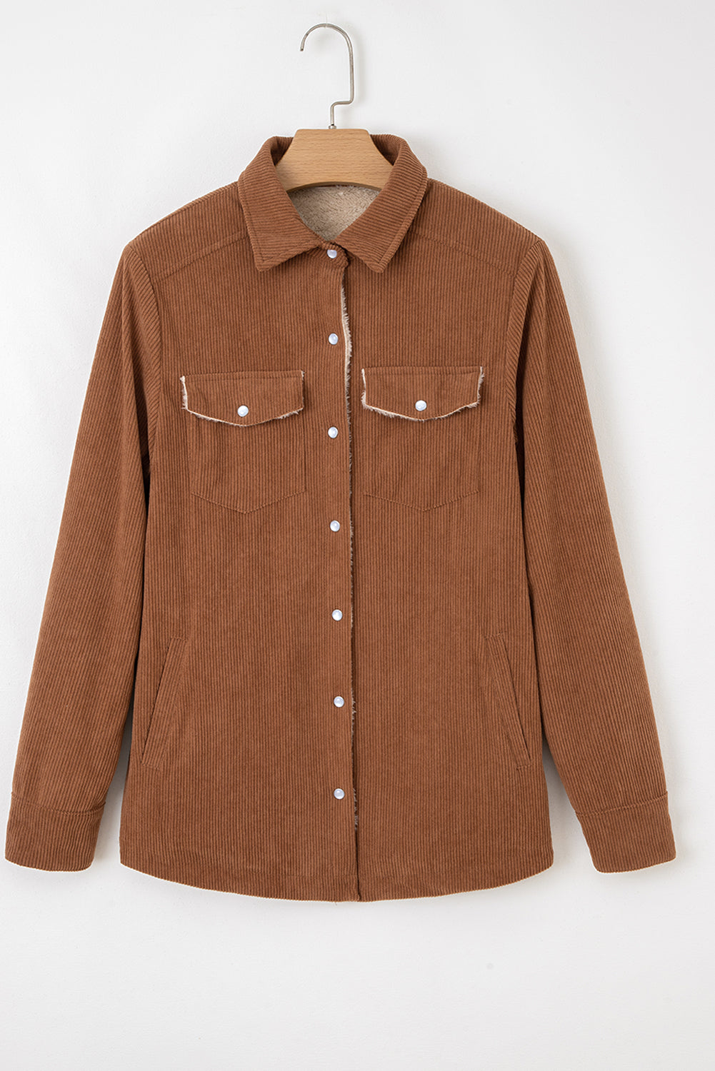 Cinnamon Fleece Lined Buttoned Flap Pockets Corduroy Jacket eAura