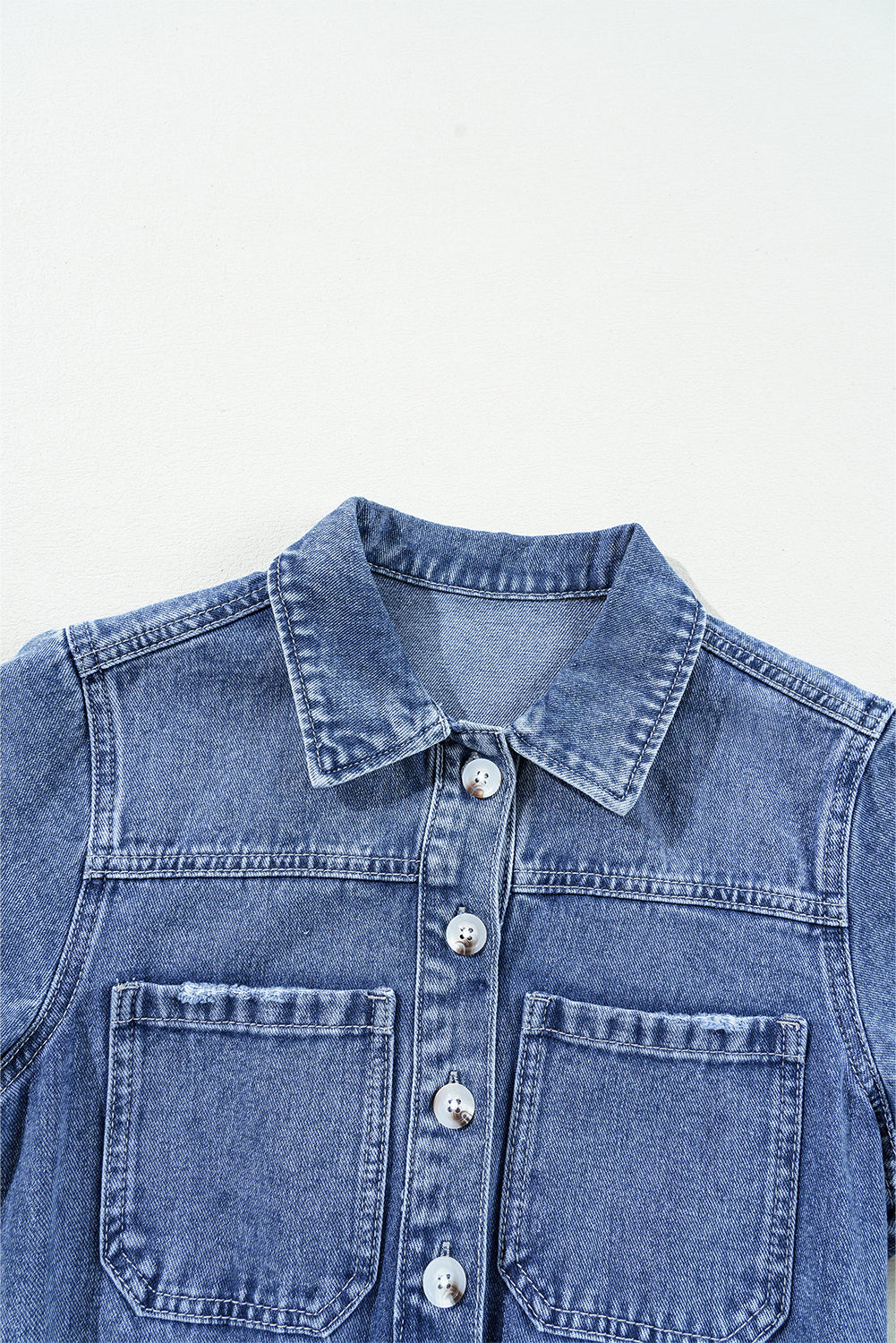 Dusk Blue Chest Pocket Front Buttoned Folded Edge Denim Short Sleeve Romper eAura