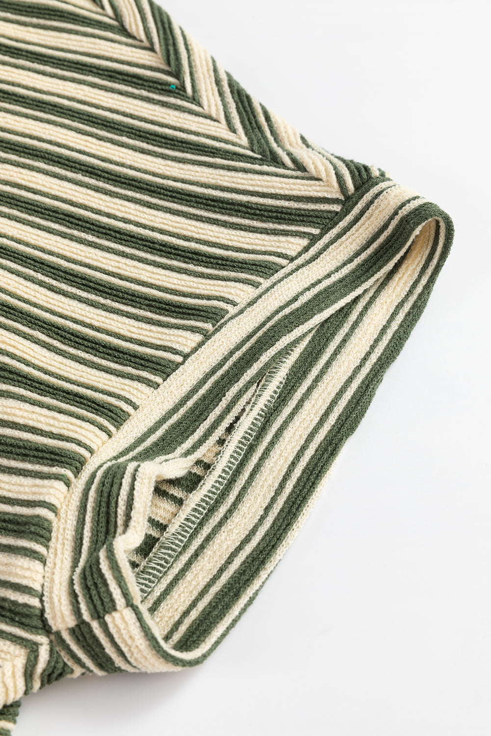 Green Stripe Textured Side Slits Crew Neck T Shirt - eAura