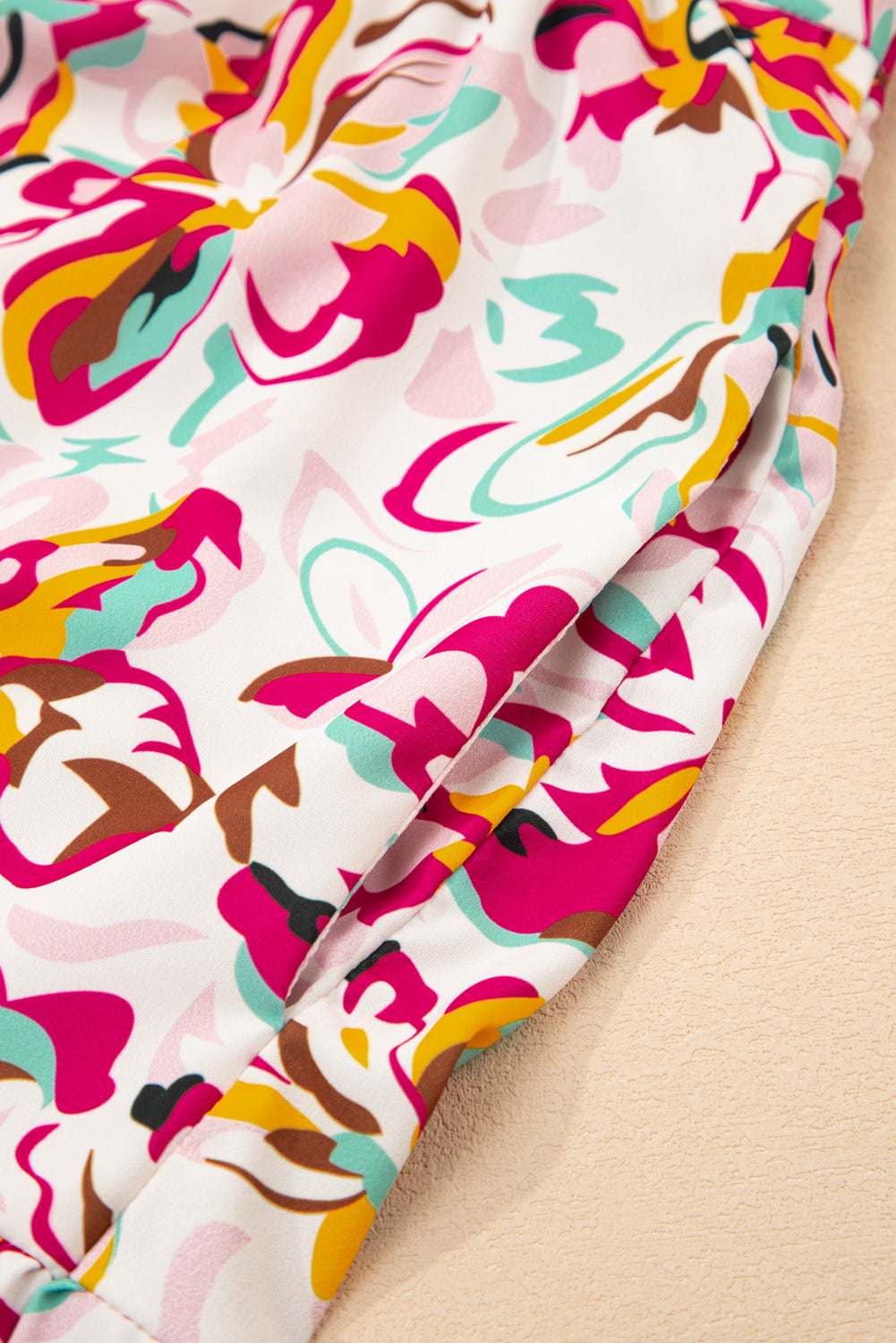 White Abstract Print V Neck Short Sleeve Ruffled Plus Size Mini Dress BB Fashion Outlet