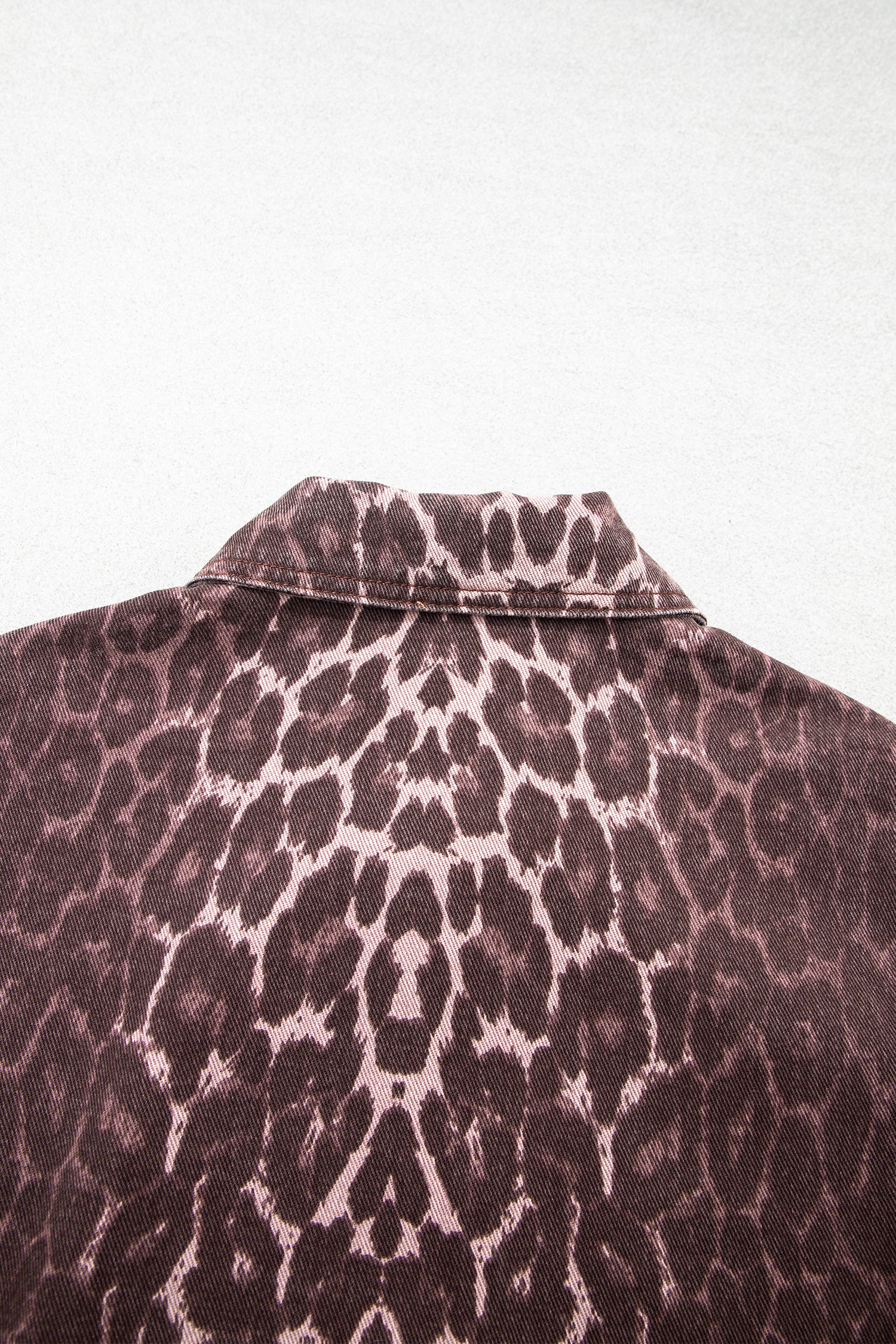 Khaki Oversized Leopard Print Long Sleeve Patch Pocket Denim Jacket