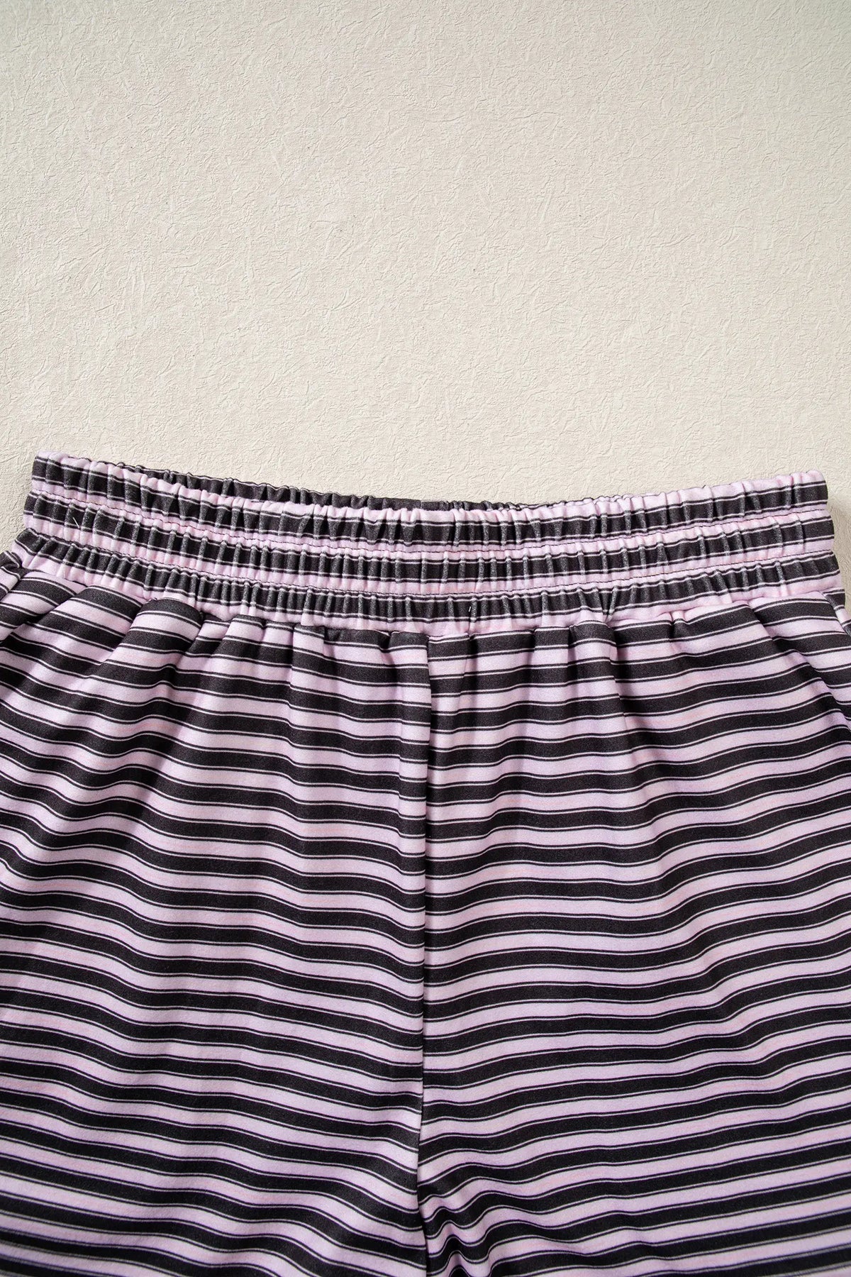 Brown Stripe Long Sleeve Oversized Top Pocketed Casual Shorts Two Piece Set