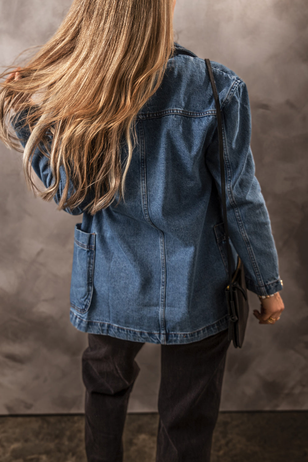Sail Blue Side Pockets Lapel Collar Denim Jacket Beagle Boutique Fashion Outlet