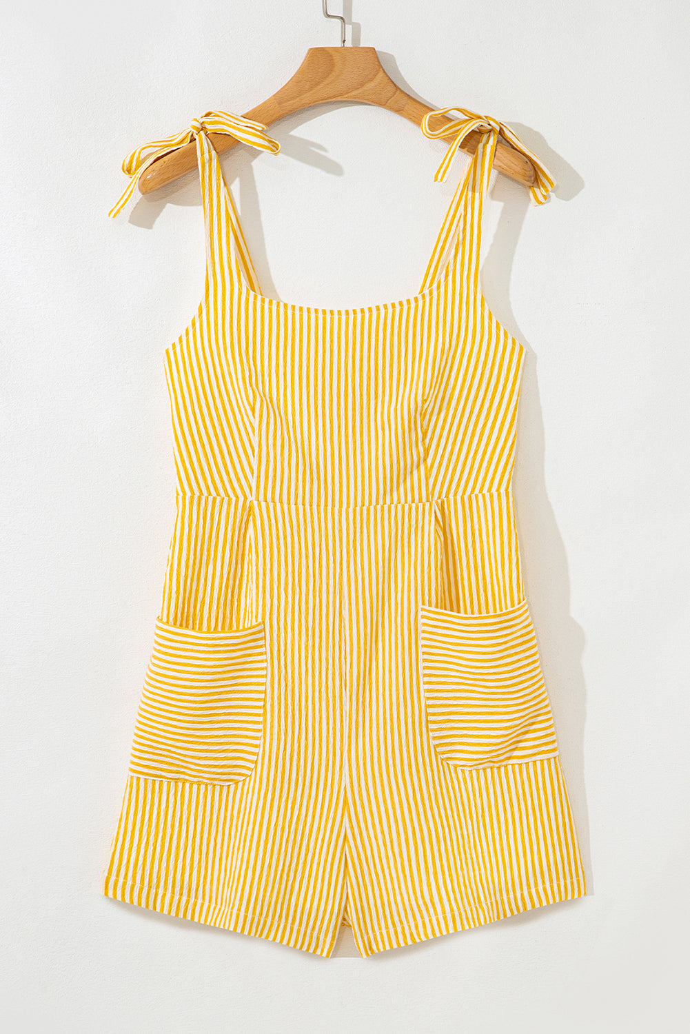 Yellow Stripe Shoulder Tie Smocked Back Wide Leg Casual Romper Dear-Lover Dropshipping