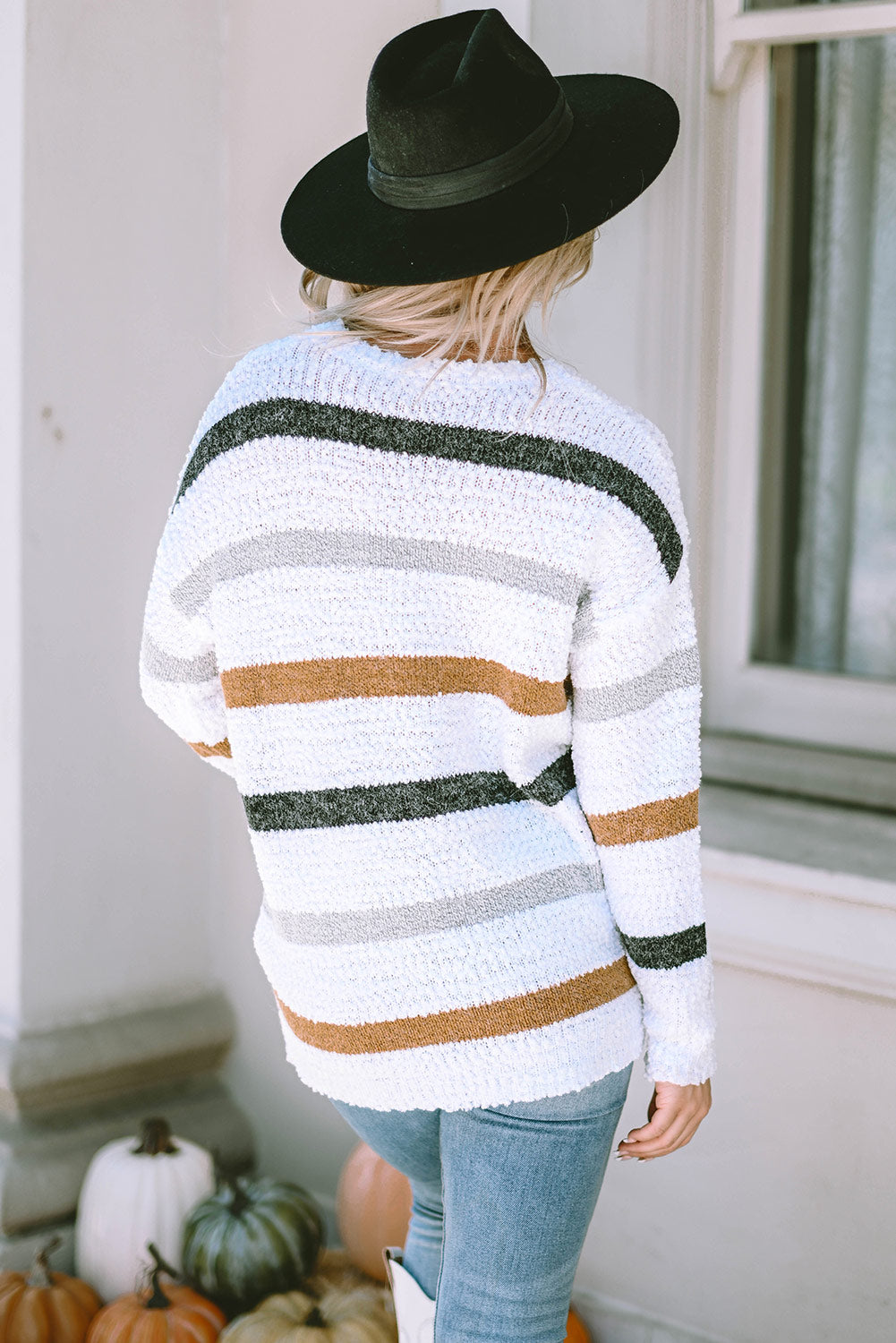 Striped Popcorn Knit Sweater eAura