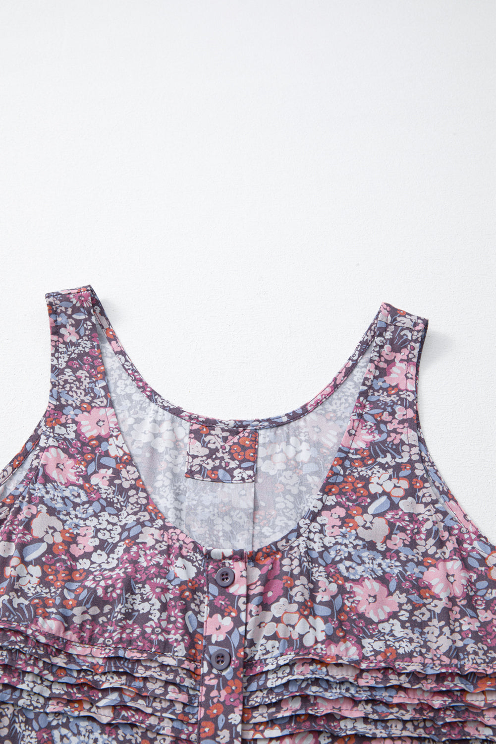 Boho Floral Pleated Buttoned Front Sleeveless Top eAura