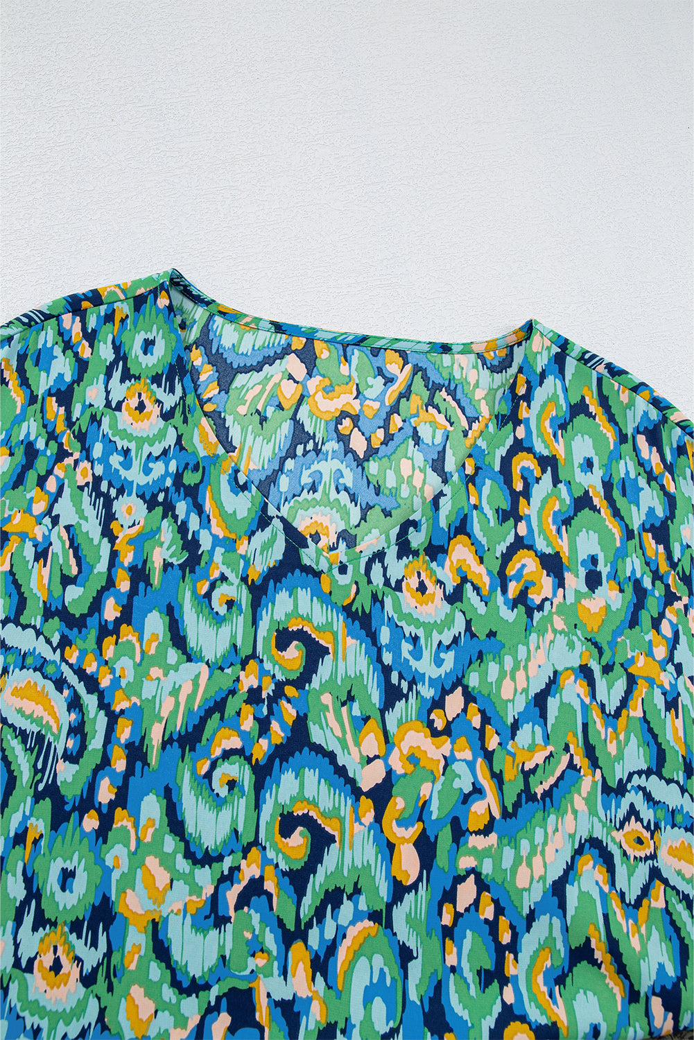 Green Abstract Print V Neck Half Sleeve Loose Fit Tunic Blouse eAura