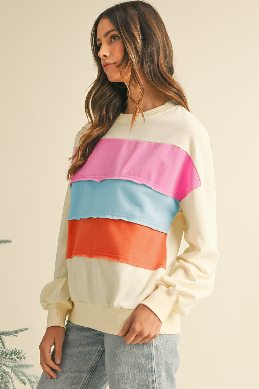 Colour-block Patchwork Drop Sleeve Sweatshirt