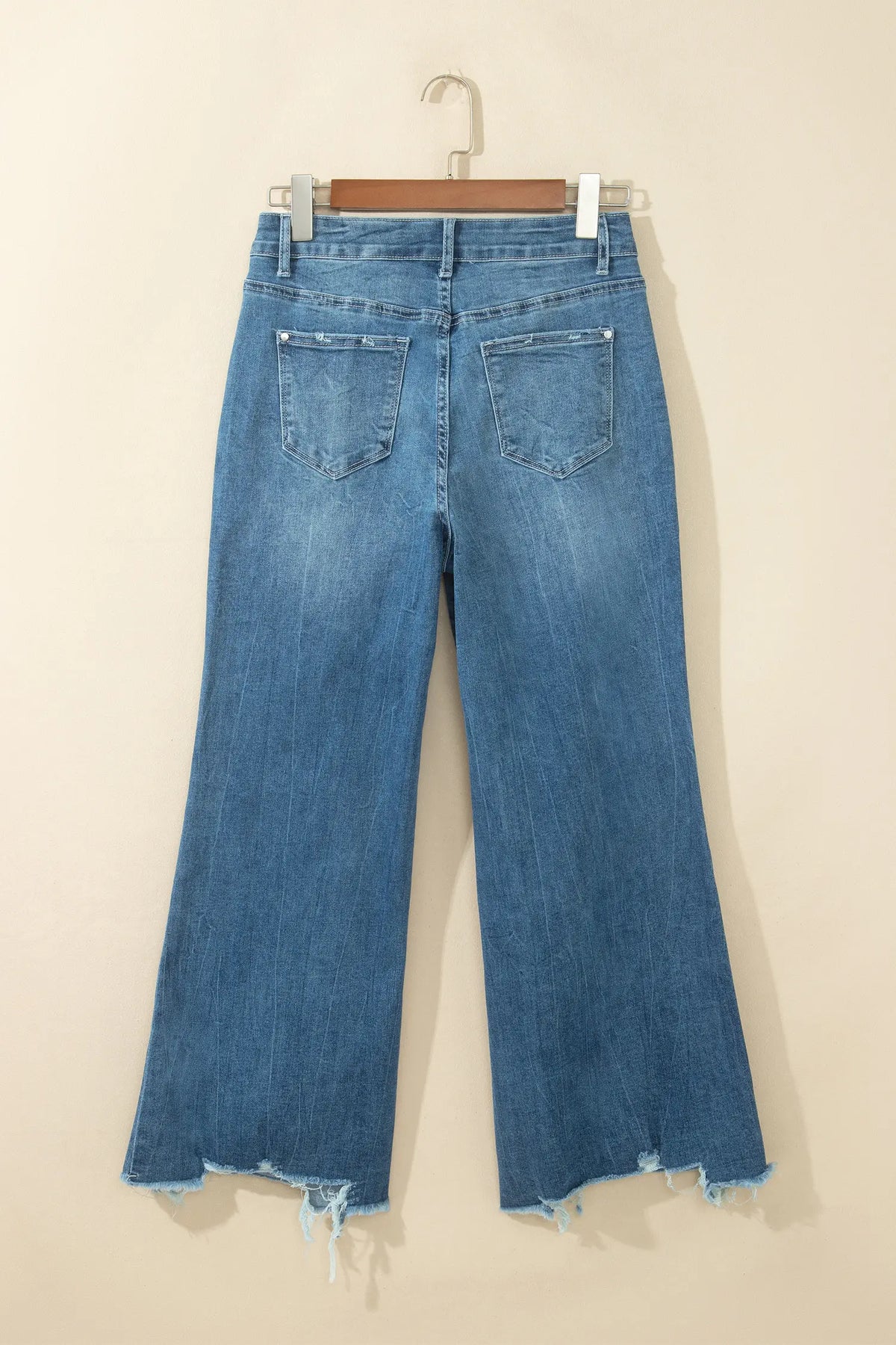 Ashleigh Blue High Waist Frayed Hem Flare Jeans – Dark Blue