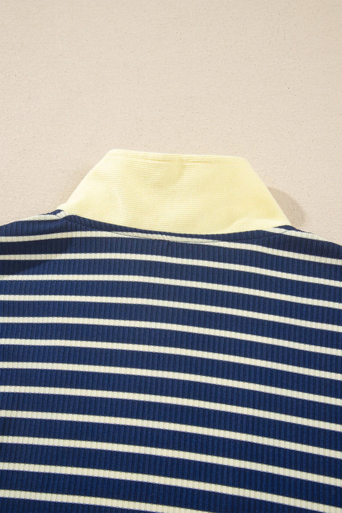 Colour Block Patchwork Zip V Neck Pullover Loose Pants 2pcs Set – Blue Stripe
