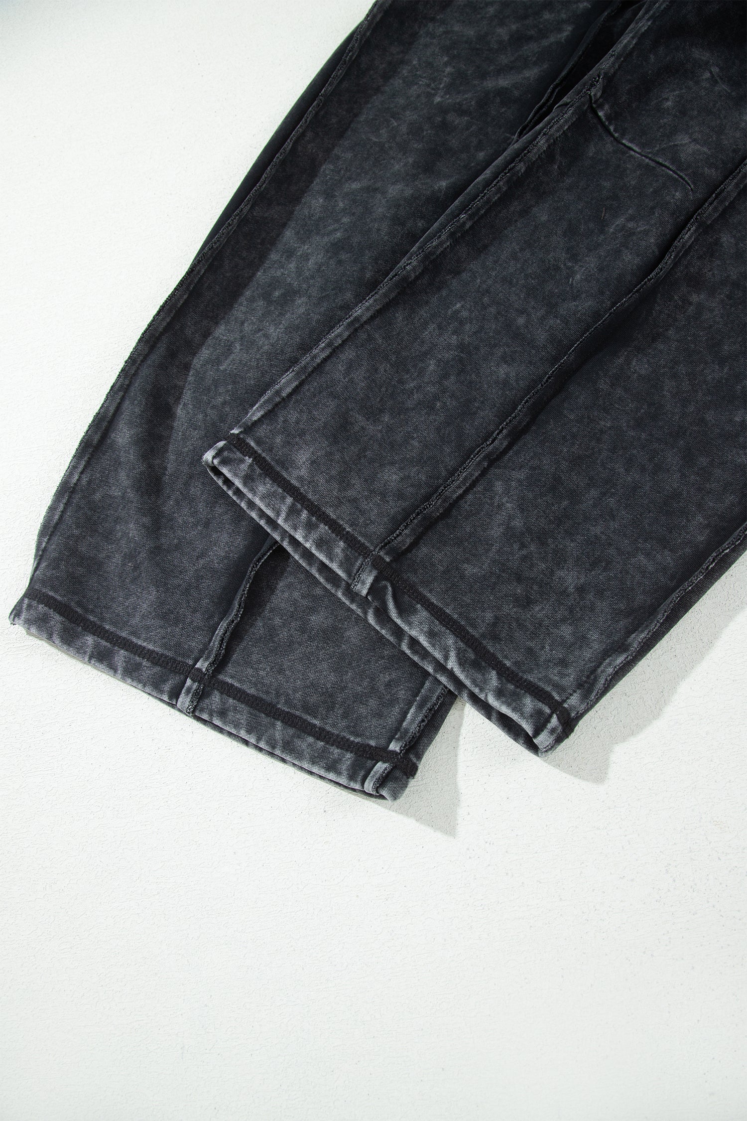Mineral Wash Raw Seam Drawstring Elastic Waist Barrel Pants – Black