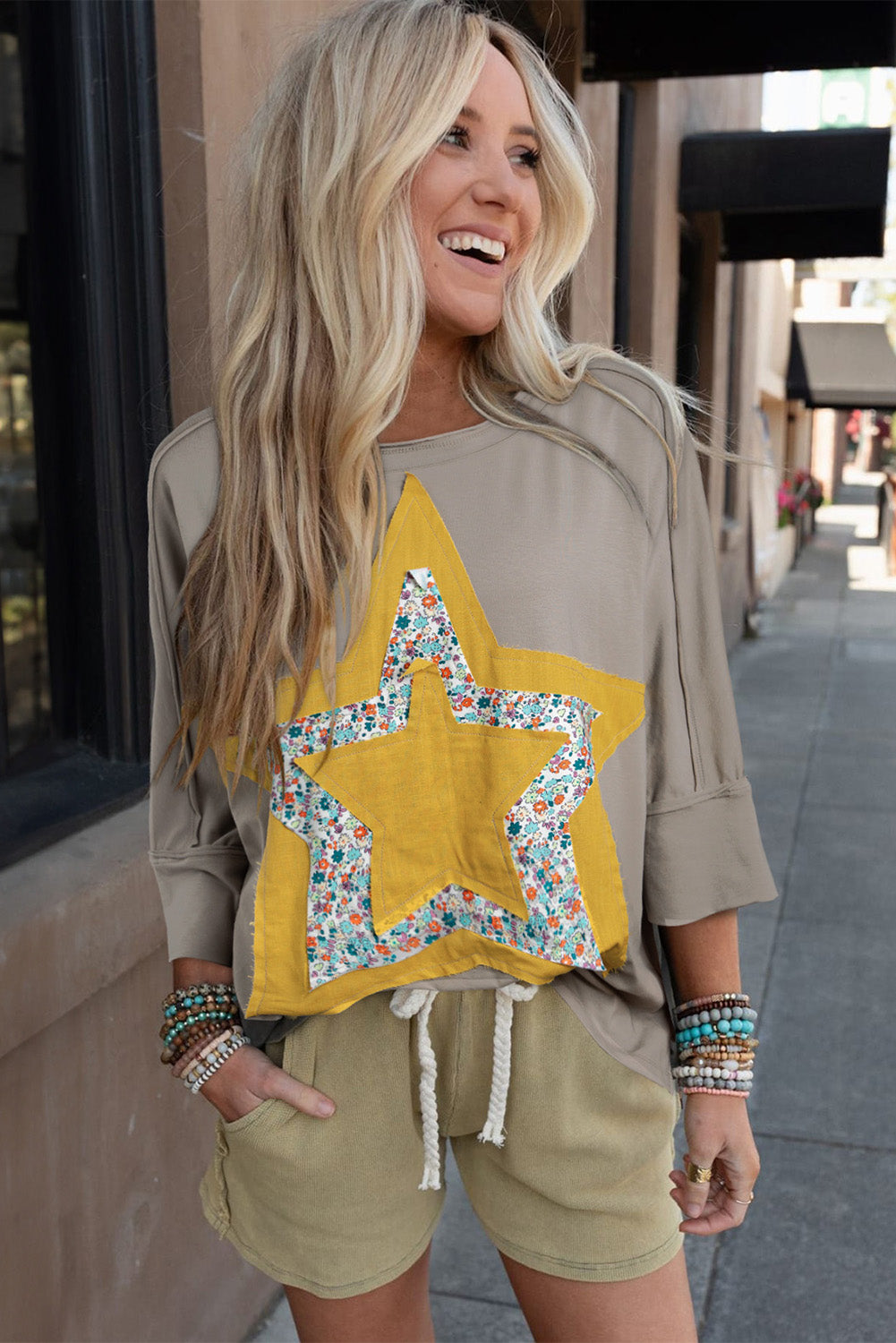 Medium Grey Floral Starbust Exposed Seam Mineral Wash Top eAura