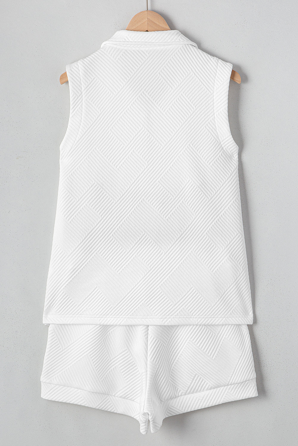 White Textured Half Zip Tank Top Drawstring Shorts Set eAura