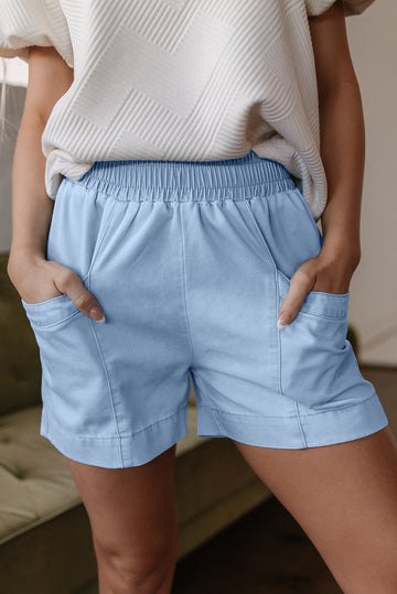 Beau Blue Light Wash Pocketed Wide Leg Denim Shorts eAura