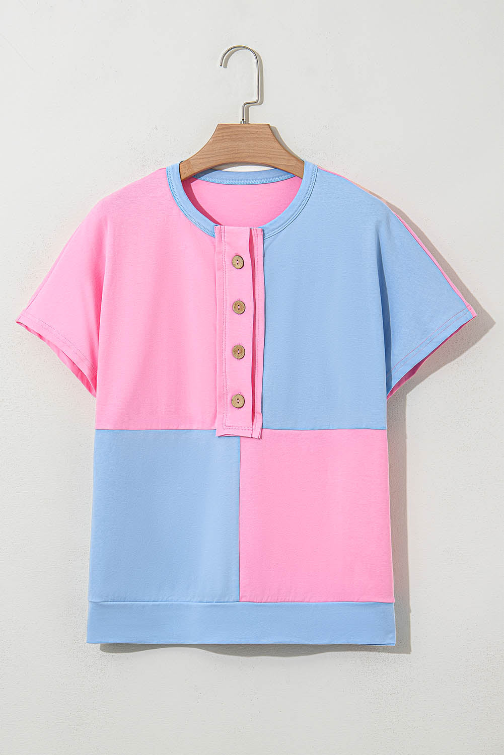 Myosotis Two Tone Half Buttons Collared T Shirt eAura