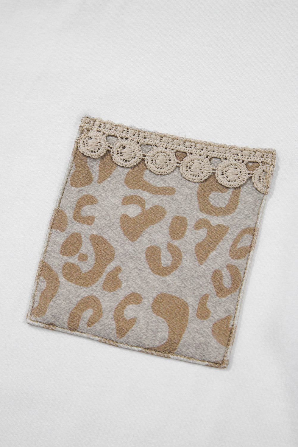 White Leopard Patchwork Crochet Lace Trim Puff Sleeve T Shirt eAura