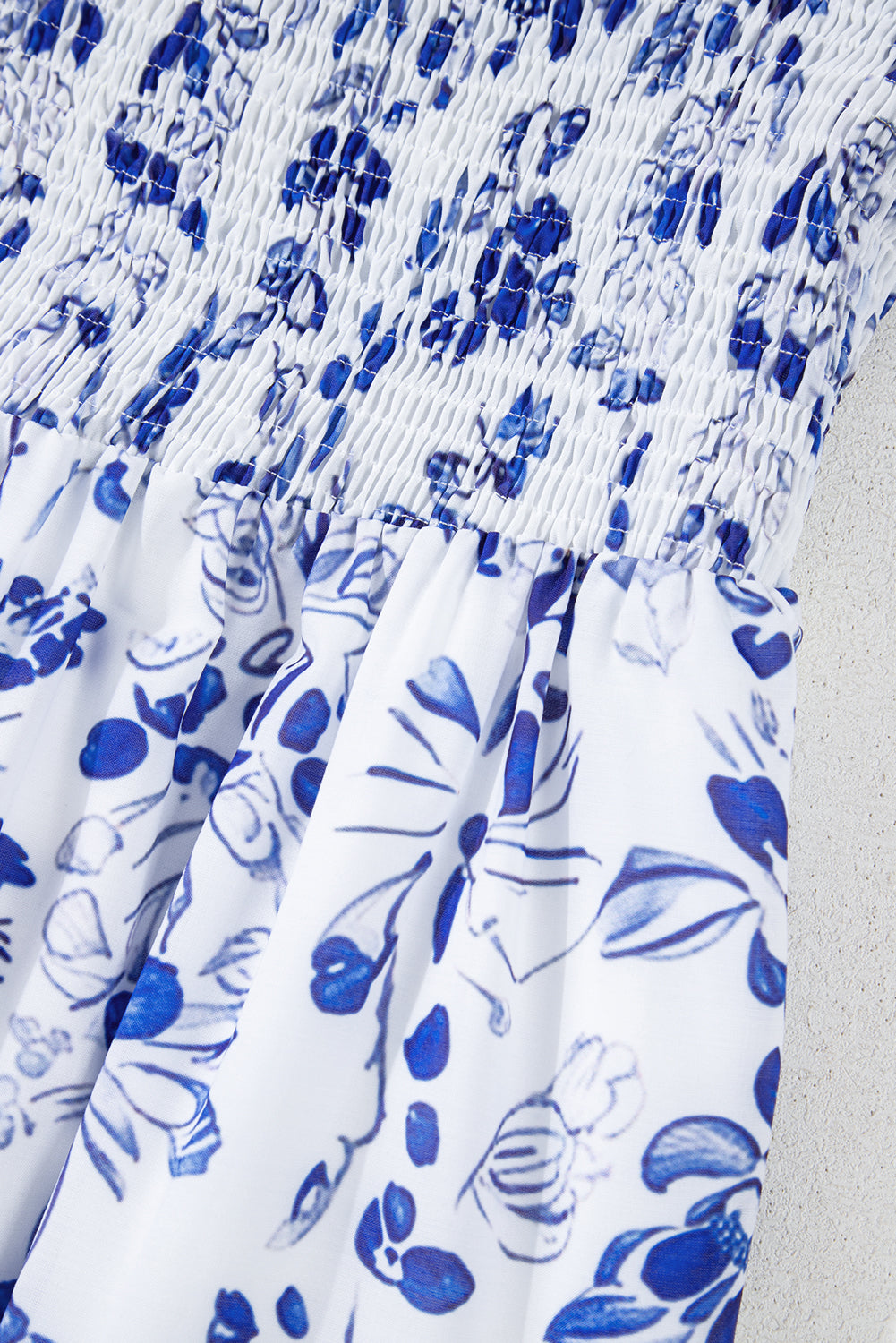 Sky Blue Floral Print Square Neck Bubble Sleeve High Waist Maxi Dress eAura