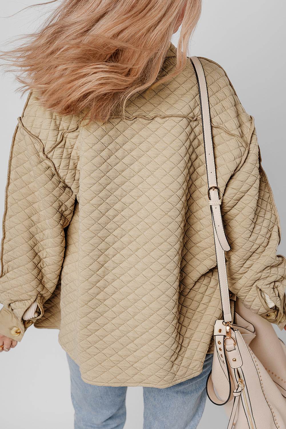 Jet Stream Solid Colour Quilted Puffer Buttoned Shacket eAura