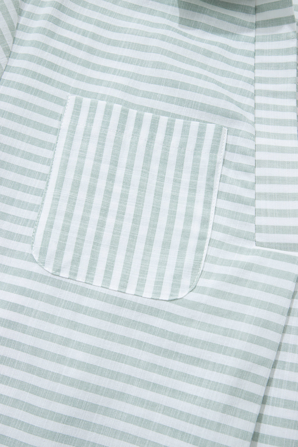 White Stripe Collared V Neck Chest Pocket Long Sleeve Beach Cover up eAura
