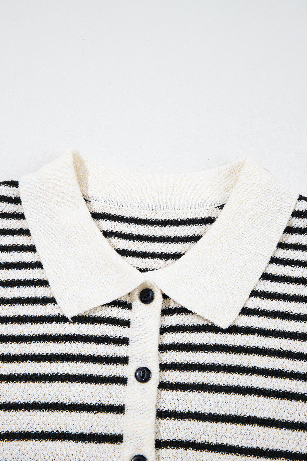 Black Mixed Striped Print Half Placket Collared Cap Sleeve Bodycon Sweater Dress eAura