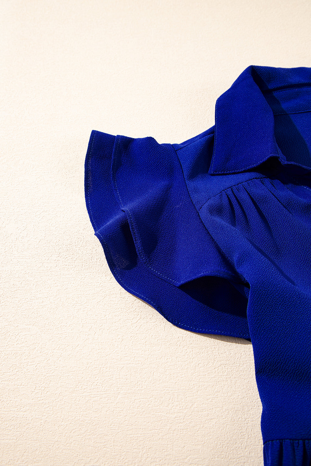 Bluing Ruffled Short Sleeve Collared V Neck Tiered Midi Dress eAura
