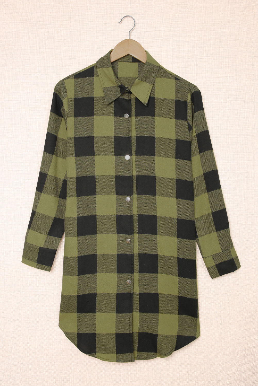 Black Turn-down Collar Plaid Shirt Coat eAura