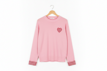 Heart Embroidered Cuffed Drop Shoulder Sweater - Sweaters & Cardigans/Sweaters