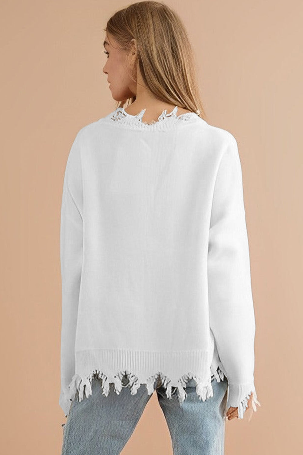 White Frayed Sequin Tiger Sweater eAura