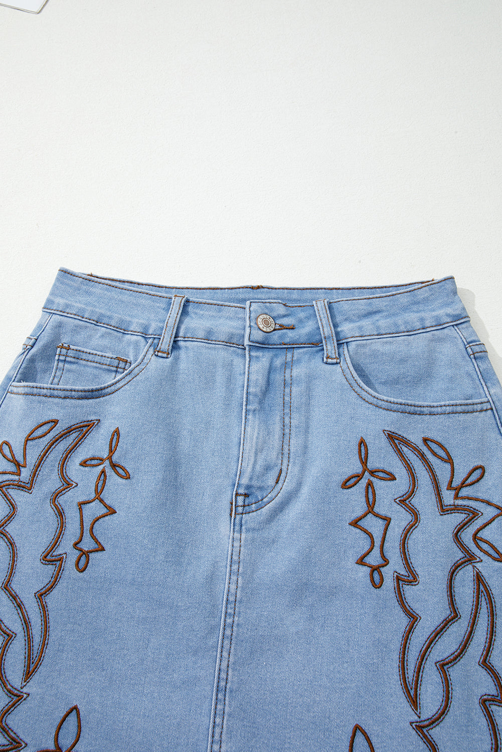 Blue Western Embroidered Denim Mini Skirt eAura