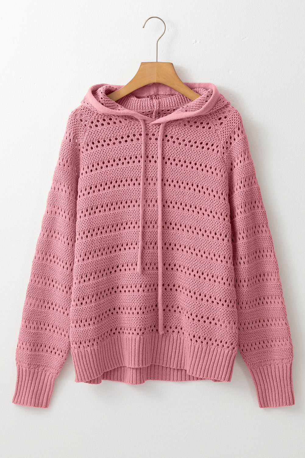 Peach Blossom Pointelle Knit Raglan Sleeve Hooded Sweater eAura