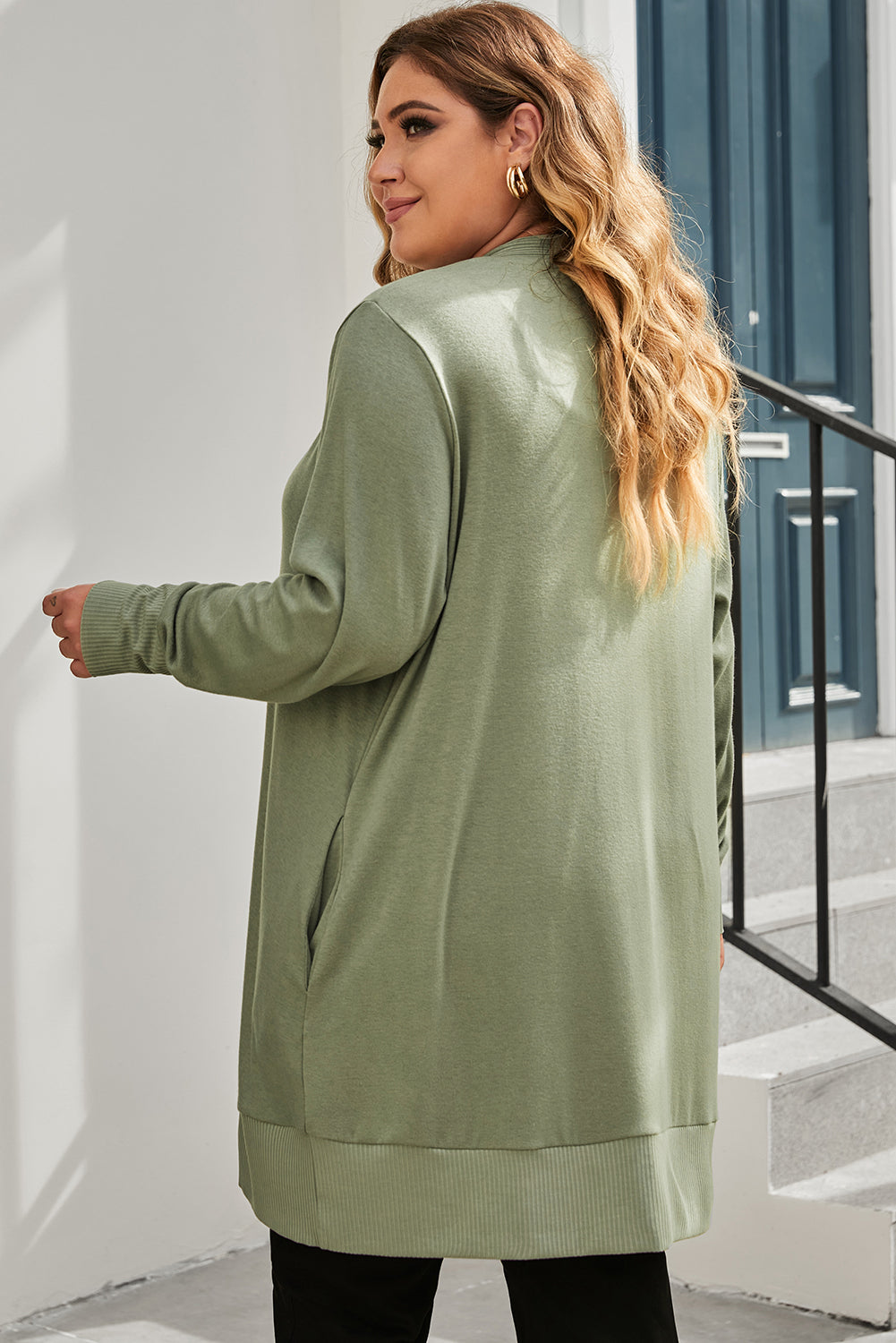 Green Plus Size Snap Buttons Front Knit Cardigan BB Fashion Outlet