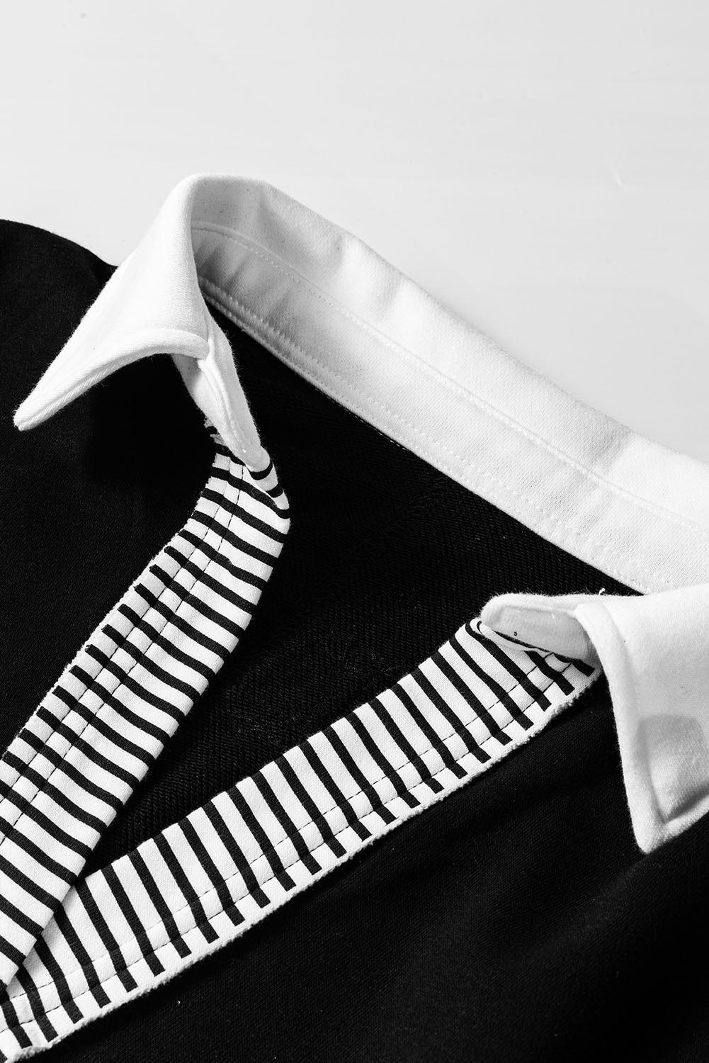 Black Striped Colourblock Patchwork Collar Sweatshirt eAura