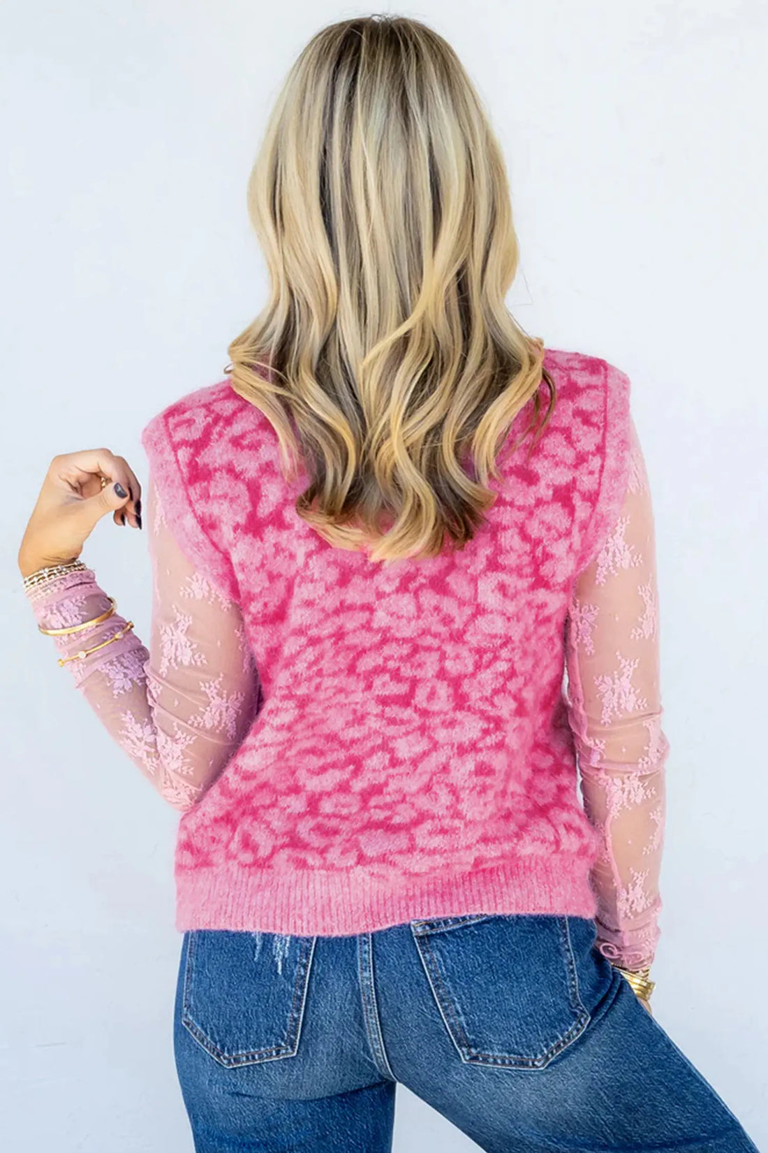 Leopard Print Knit Sleeveless Regular Wash Sweater Vest – Pink