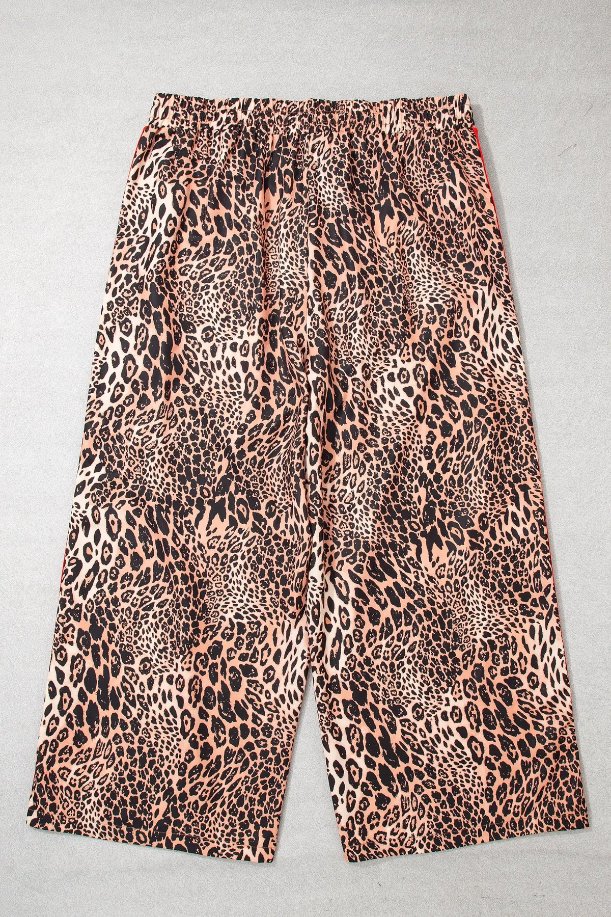 Leopard Print Colourblock Side Stripes Wide Leg Full Length Plus Size Pants – Khaki