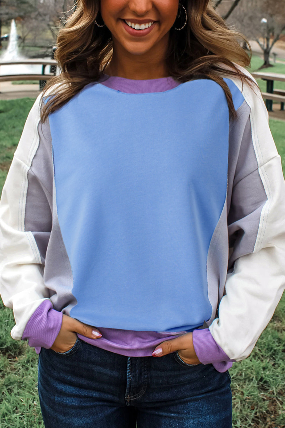 Exposed Seam Trim Pullover Sweatshirt - eAura