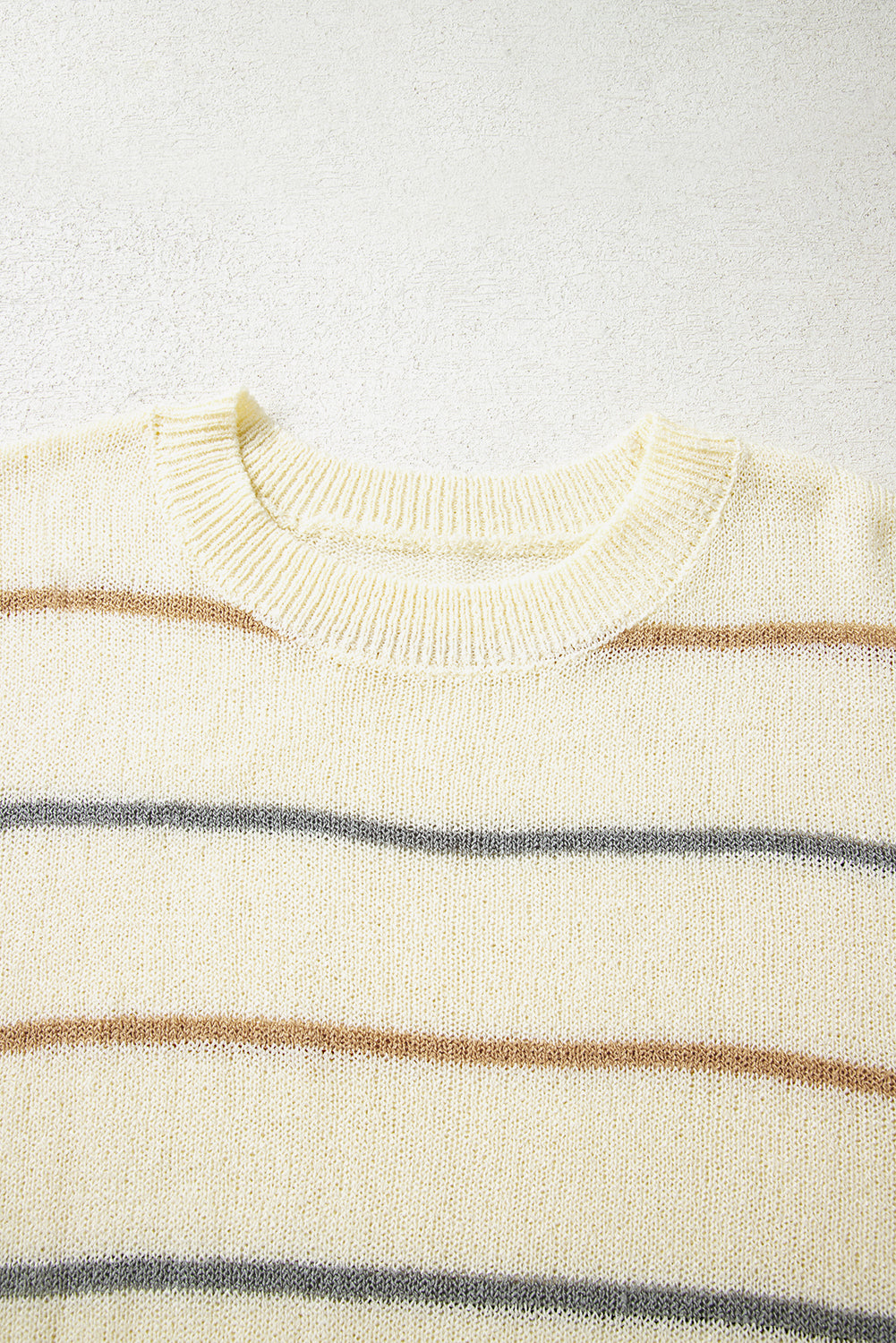 Striped Ribbed Edge Drop Shoulder Sweater eAura