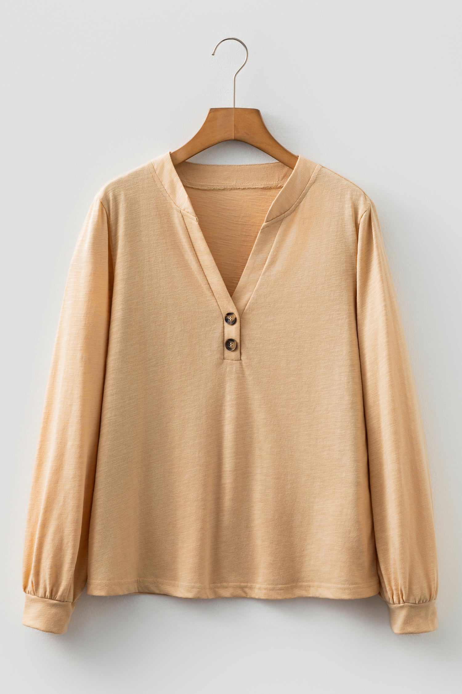 Button V-Neck Long Sleeve Top - eAura