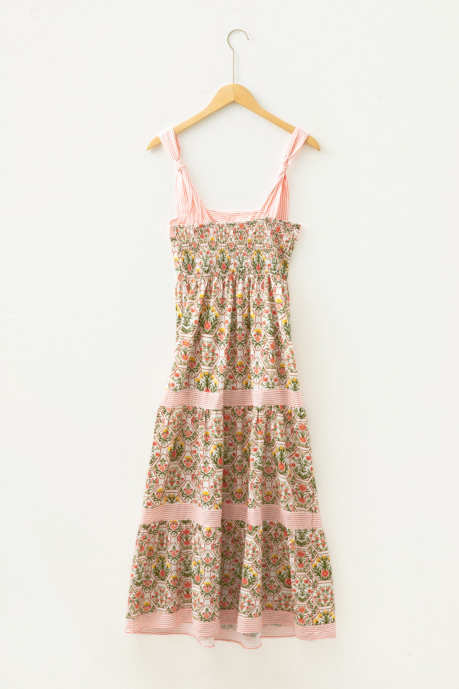 Pink Geometric Floral Print Striped Patchwork Sleeveless Dress