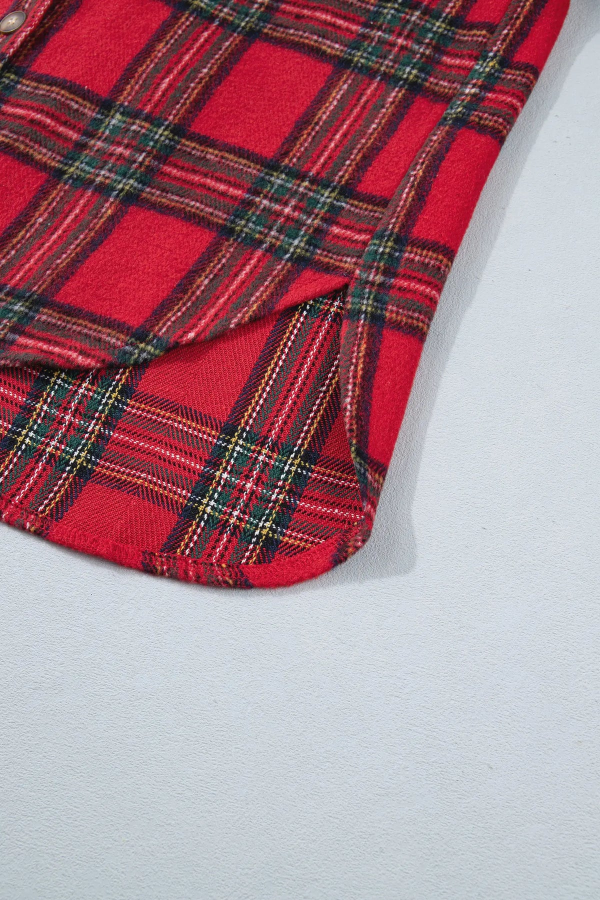 Plaid Button Front Shacket – Red